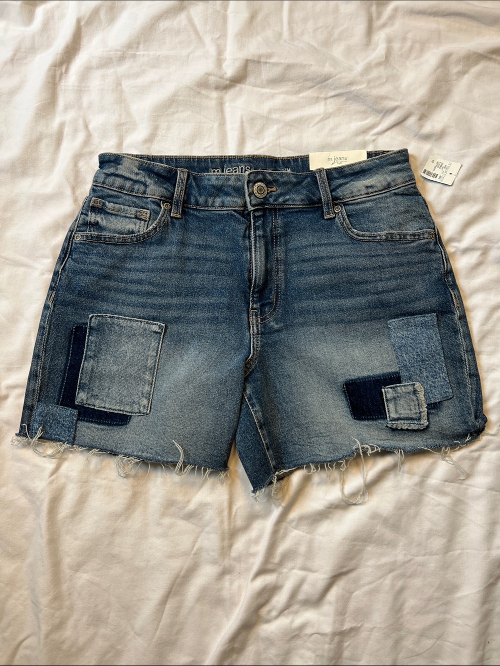 Maurices Blue Patchwork Frayed-Hem Denim Shorts